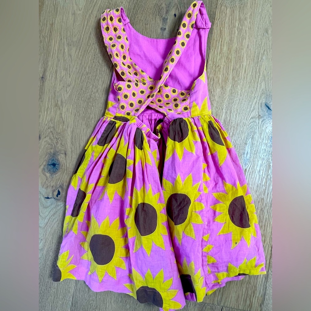 Mini boden cotton Sunflower pinafore dress 4-5t - Picture 2 of 2